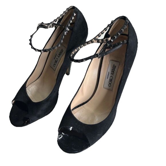 Jimmy Choo Suede Leather Studded Ankle Strap Stiletto Heels 40.5 (IT) Made Italy - Picture 4 of 13